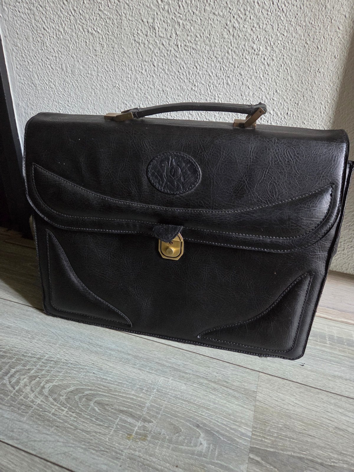 Vintage Leren Aktetas Zwart - Zakelijke Tas, Overige merken, 40 cm of meer, Gebruikt, Onbekend