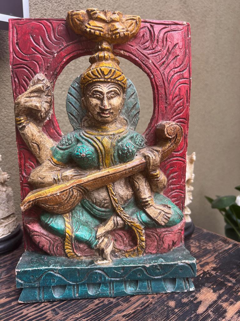Houtsnijwerk Saraswati Hindoe godin beeld handwerk India, Verburgt Vintage, Ophalen of Verzenden, Schipluidenlaan 20 5035KJ Tilburg