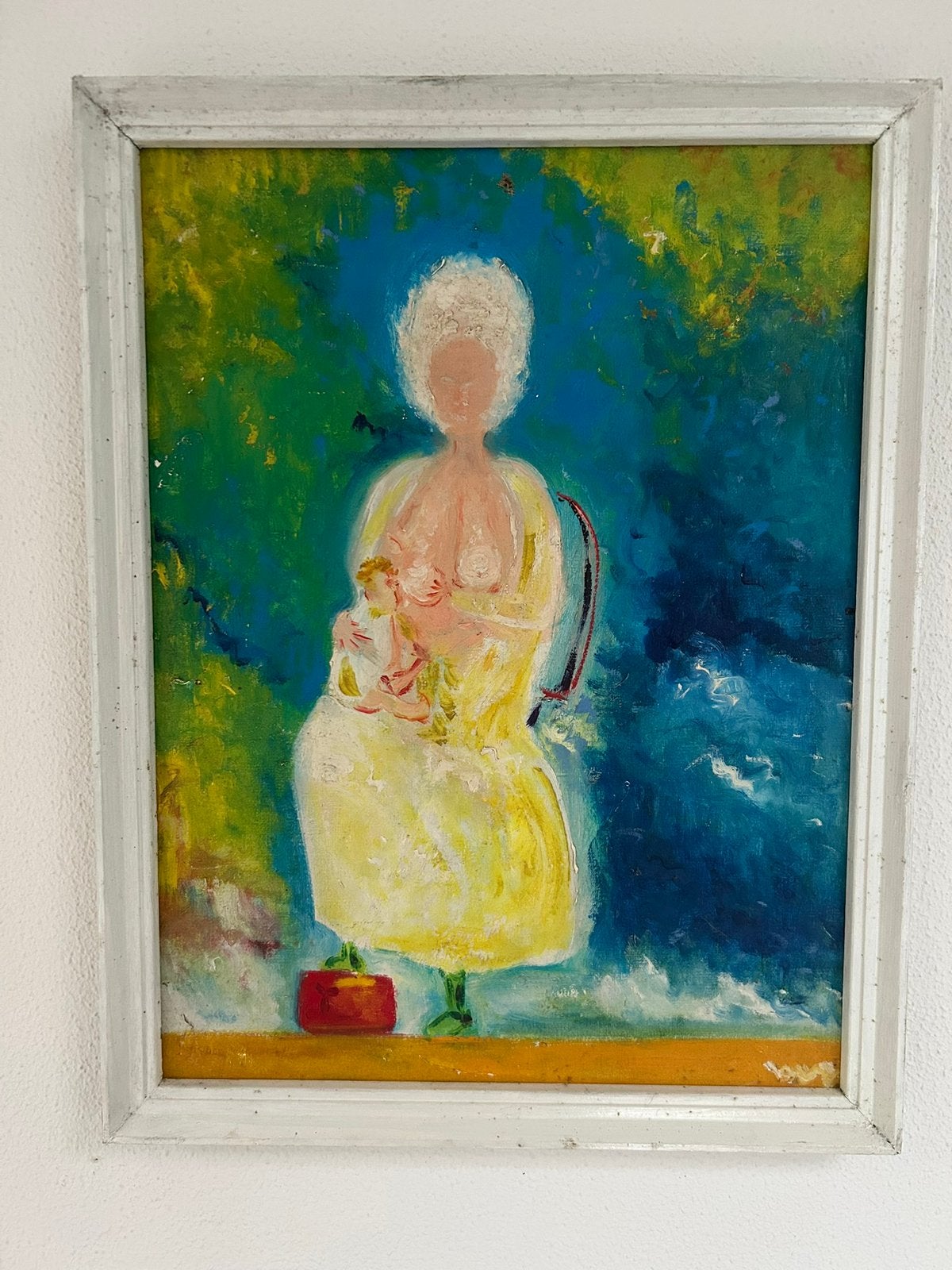 Olieverf op doek, “moeder met kindje”, gesigneerd, Antiek en Kunst, Kunst | Schilderijen | Modern, Figuren, Ophalen of Verzenden