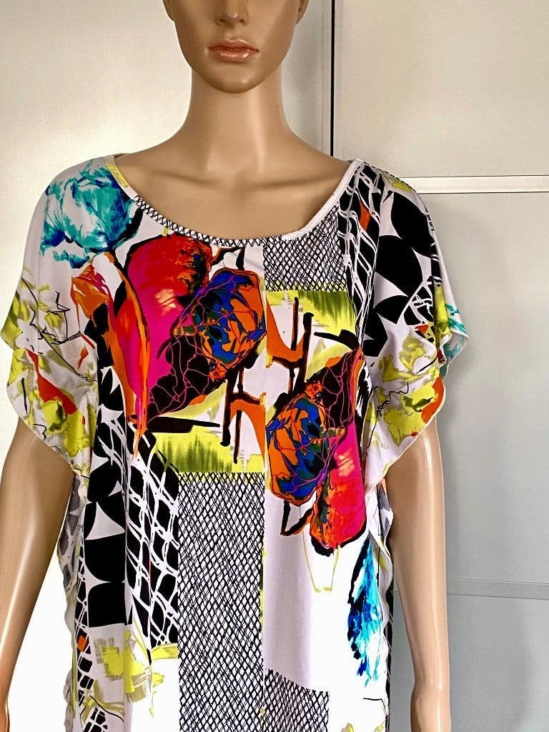 K240 Dolce Vita maat 42=L lange blouse top tuniek wit/roze/b, Wit, Maat 42/44 (L), Ophalen of Verzenden, Zo goed als nieuw