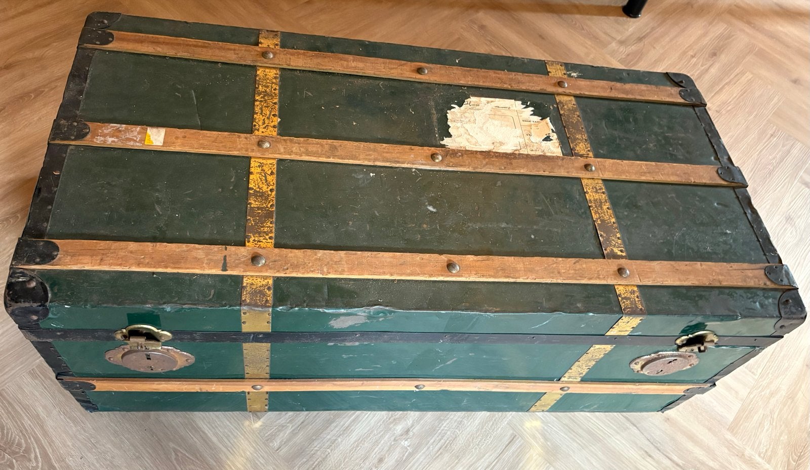 Vintage Koffer/Reiskist - Groen met Houten Banden 100*50*35, Ophalen