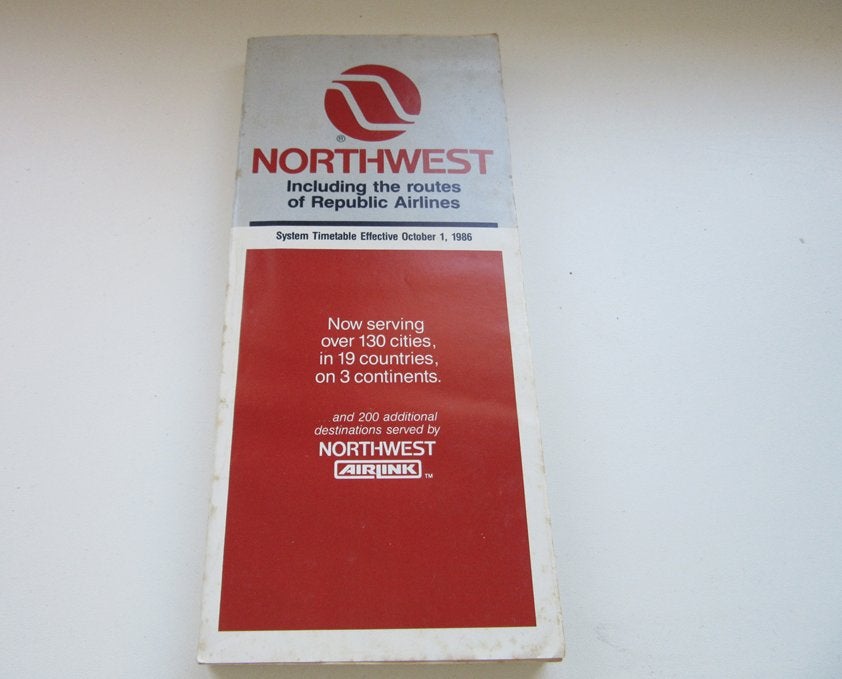 Northwest timetable 1986 incl the routes of Republic Airline, Verzenden, Gebruikt, Overige typen