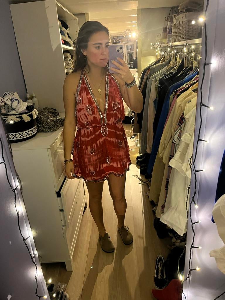 Zara jurk maat S, rood met pailletten, Ophalen of Verzenden, Maat 36 (S), Gedragen, Boven de knie
