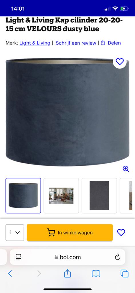 Nieuw: twee velours lampenkappen 20-20-15 Dusty Blue, Ophalen of Verzenden, Nieuw, Minder dan 50 cm