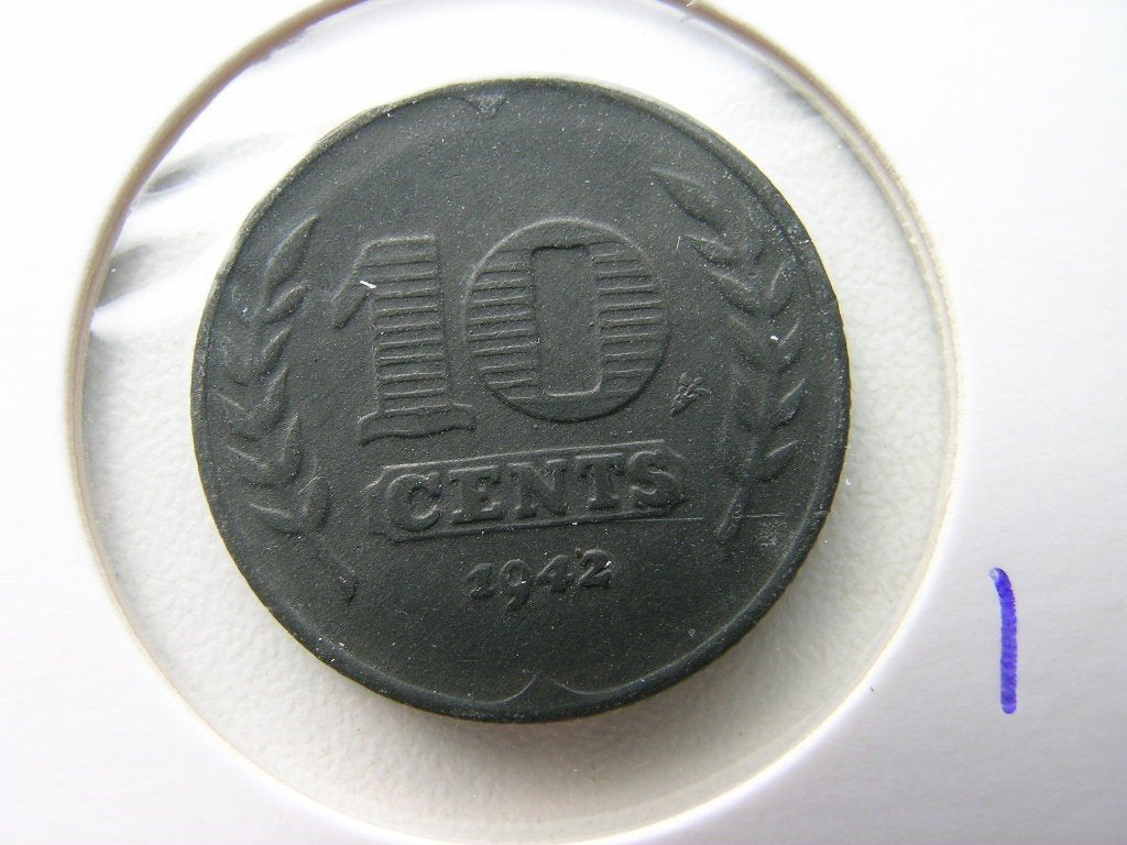 Dubbeltje 1942 zink (nr 1), Ophalen of Verzenden, Koningin Wilhelmina, 10 cent, Losse munt