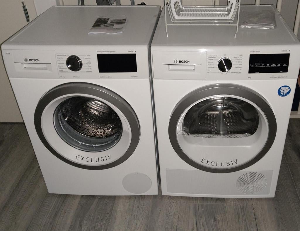 Bosch Wasmachine (WAT28695NL) en Droger (WTW85493NL), Witgoed en Apparatuur, Ophalen, Gebruikt, Voorlader, 85 tot 90 cm