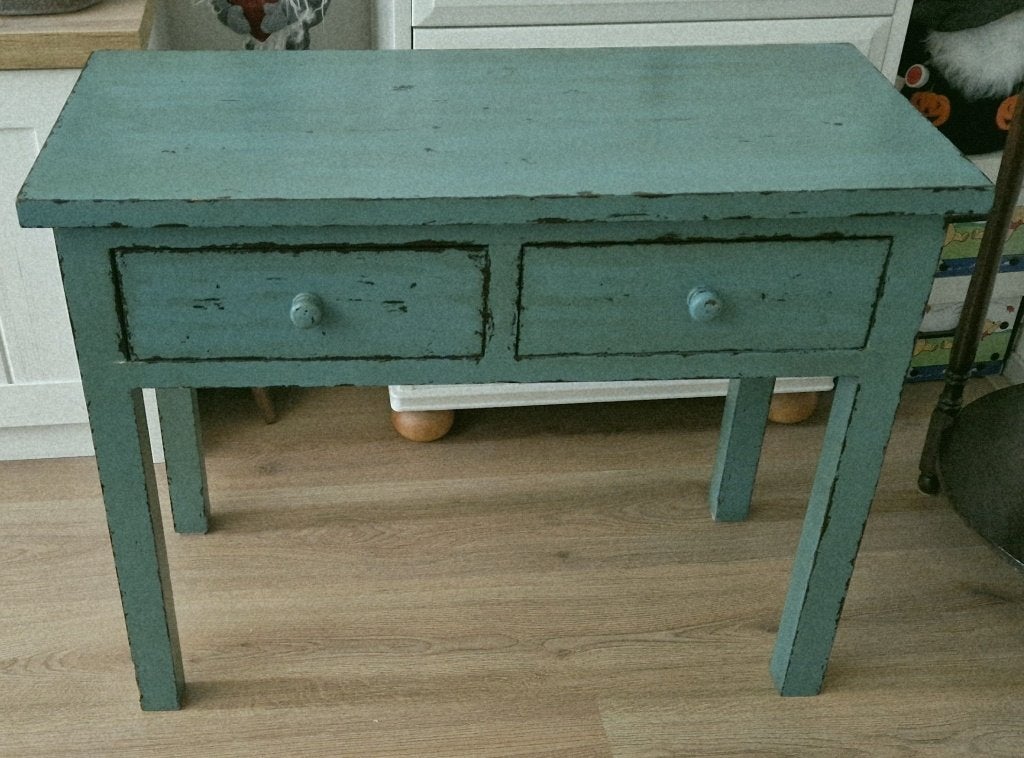 Houten tafeltje met 2 lades 72 x 34,5 x h55, Ophalen, Gebruikt, 50 tot 100 cm, 25 tot 50 cm