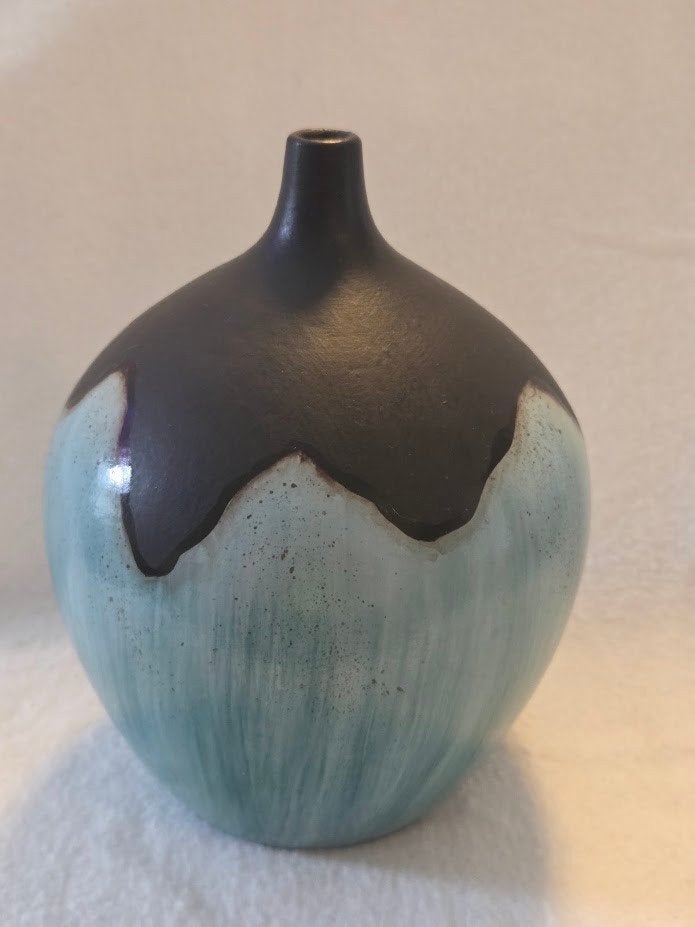 Aardewerk Vaas - Turquoise, zwart, Antiek en Kunst, Ophalen