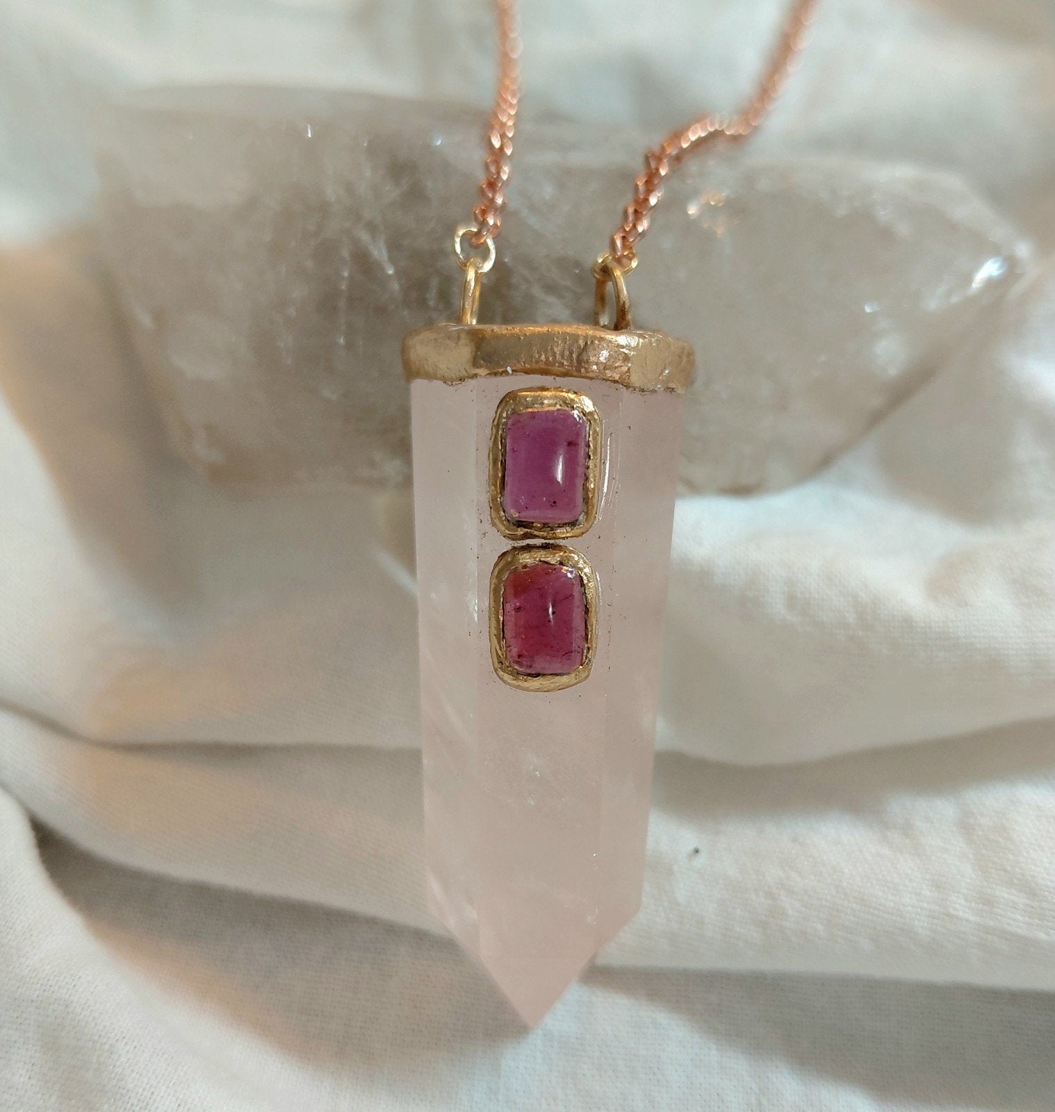 Ketting rozenkwarts en robijn, Nieuw, Ophalen of Verzenden, Steen of Mineraal, Roze