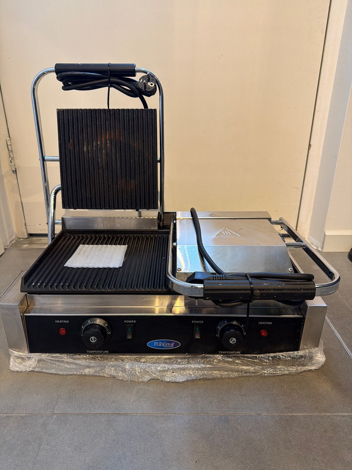 Maxima contactgrill dubbel 2x 22cm, gegroefd, 2x 1800W, Ophalen of Verzenden, Gebruikt