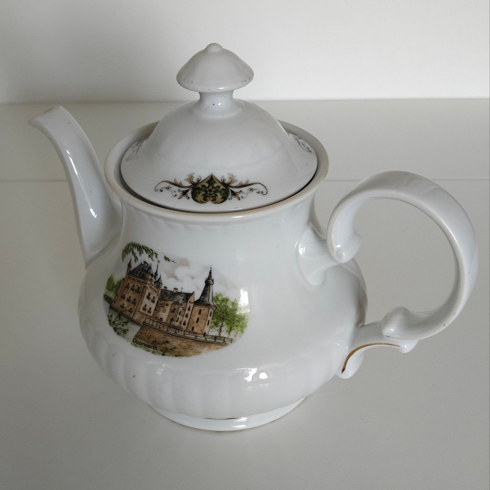 Antieke Bavaria-Porzellan theepot met kasteelafbeelding, Ophalen of Verzenden