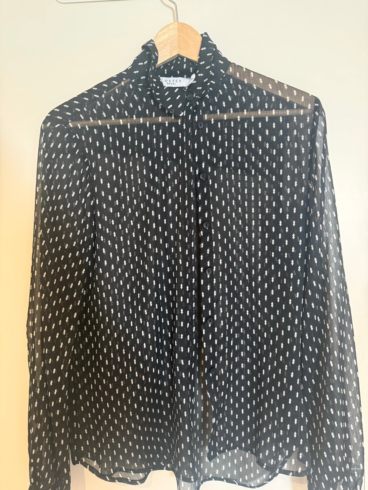 Costes Rebel Zwarte Blouse met Print Maat M, Ophalen of Verzenden, Zo goed als nieuw, Maat 38/40 (M), Zwart