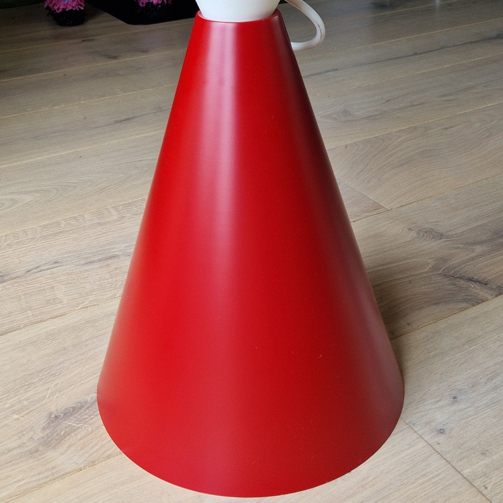 Vintage Rode ikea hanglamp, Huis en Inrichting, Lampen | Hanglampen, Ophalen of Verzenden, Zo goed als nieuw, Metaal, Conisch modern vintage