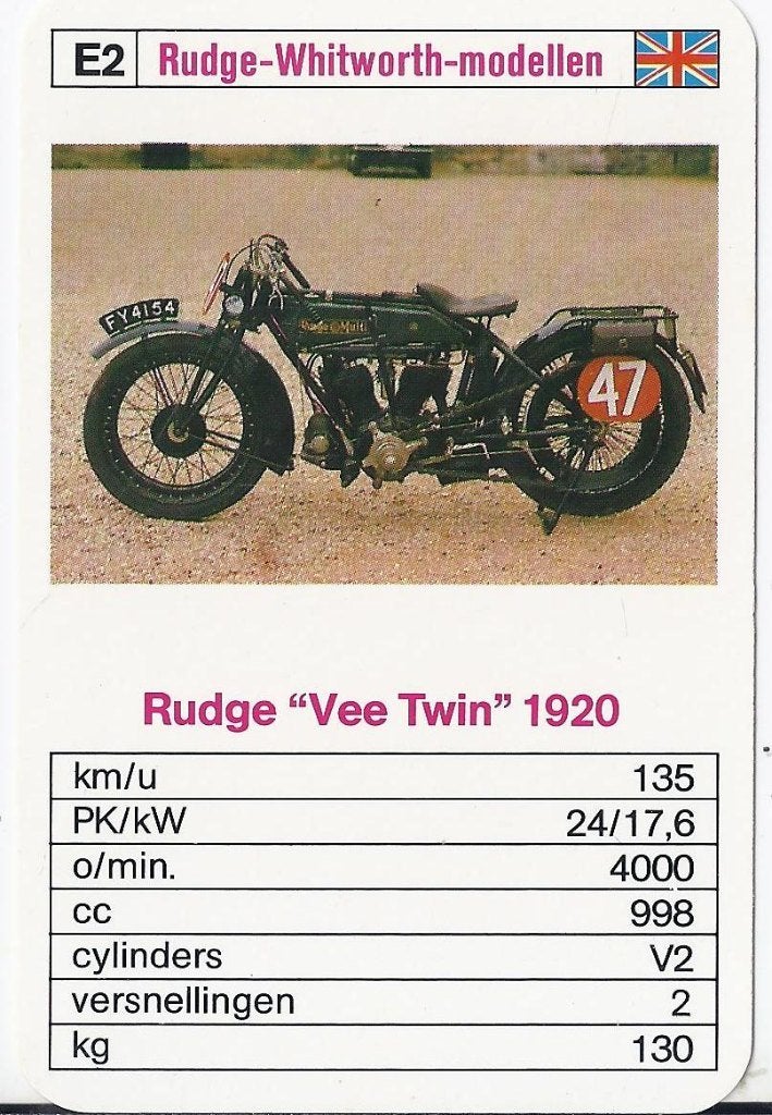 M18 motorkaartje rudge vee twin 1920 ( e2 ), Ophalen of Verzenden, Zo goed als nieuw, Auto's