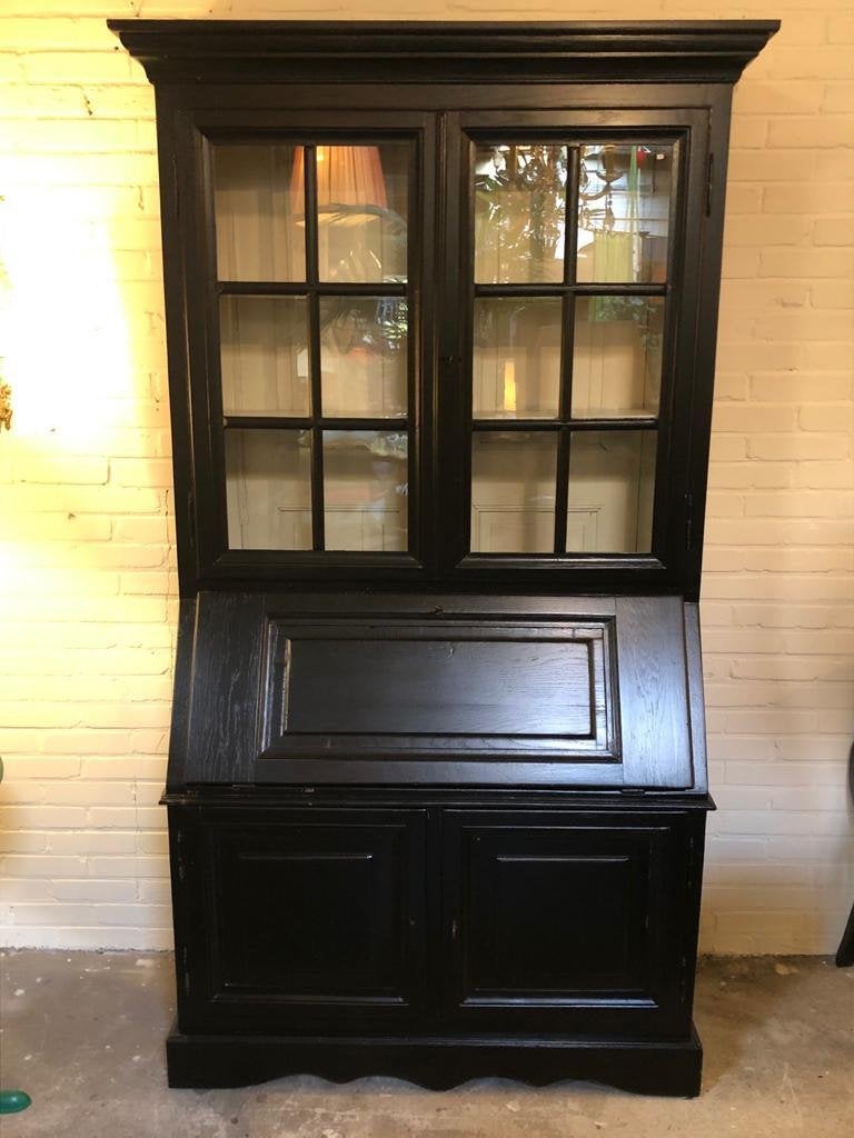 49) Antieke eiken secretaire met vitrine opstand., Ophalen, Gebruikt, ., Landelijk