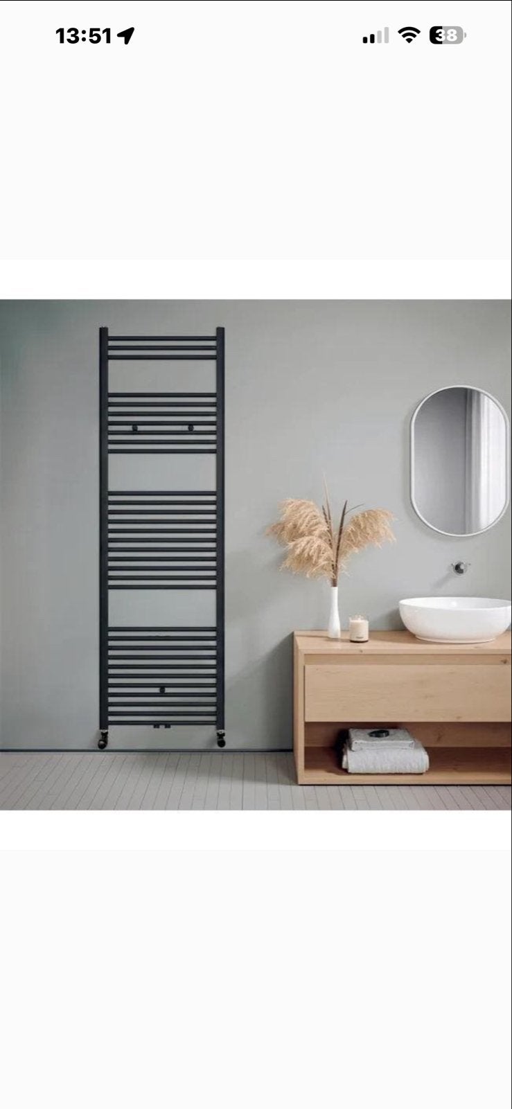 Moderne zwarte designradiator voor badkamer, 500 tot 800 watt, Radiator, Minder dan 60 cm, Ophalen of Verzenden