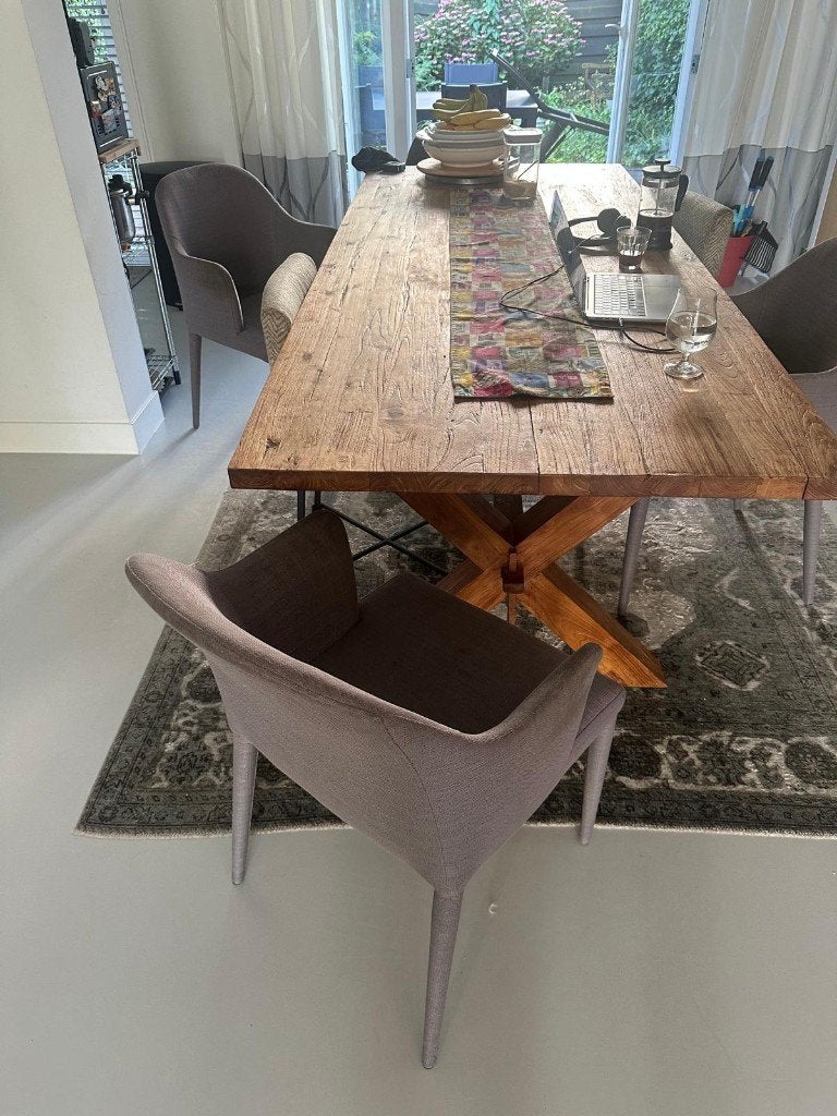 Houten tafel met stoelen, Huis en Inrichting, Tafels | Eettafels, Ophalen, Gebruikt, 100 tot 150 cm, 200 cm of meer