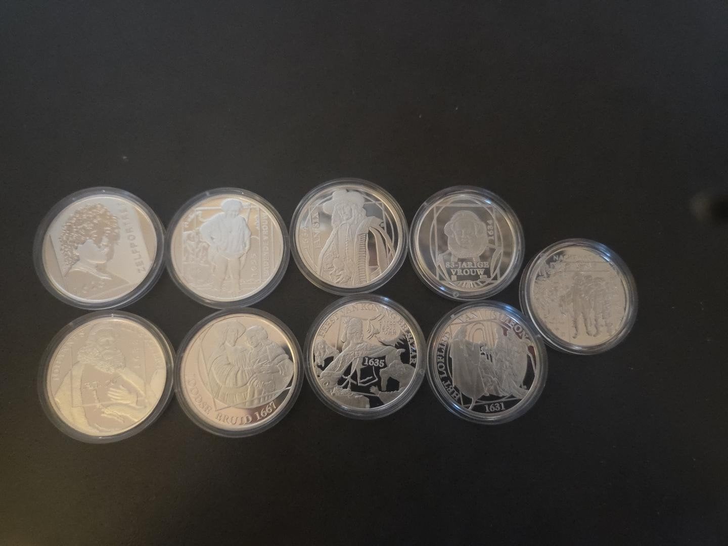 9 zilveren KNM Rembrandt penningen – 800/1000 zilver, Ophalen of Verzenden, Zilver, Nederland