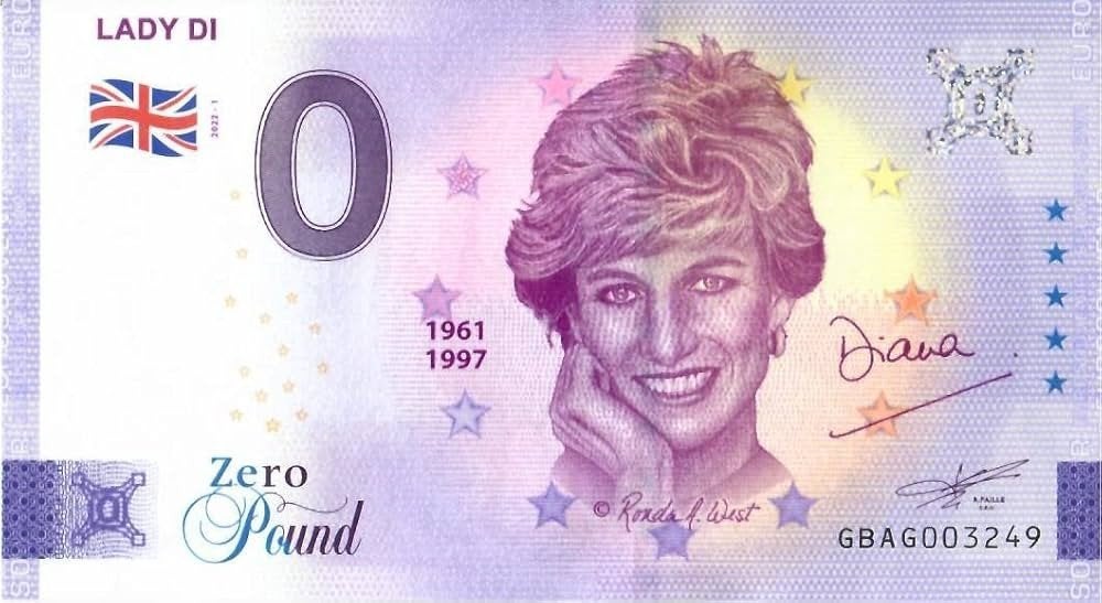 0 Euro Souvenir Biljet Lady Di, Postzegels en Munten, Bankbiljetten | Europa | Eurobiljetten, Ophalen of Verzenden, Overige landen