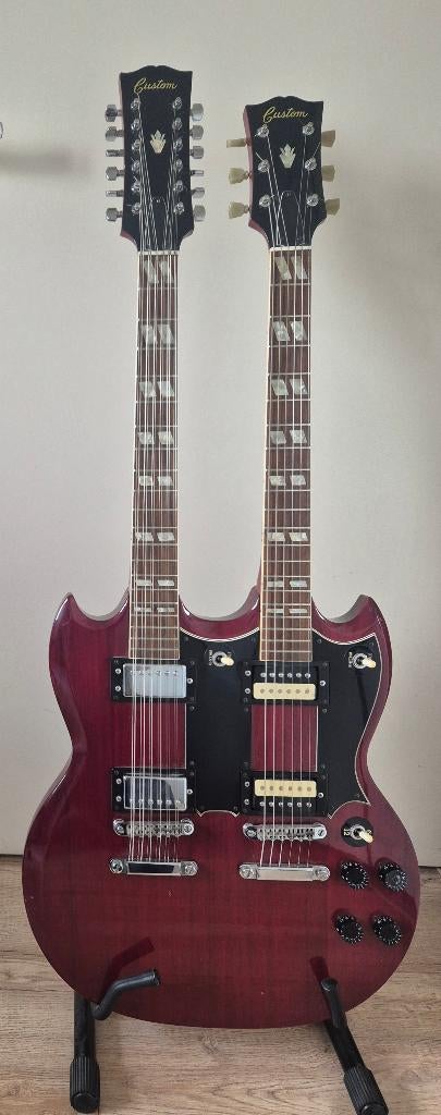 Custom Doubleneck Matsumoku Japan 70s met koffer, Ophalen, Gebruikt, Solid body, Overige merken