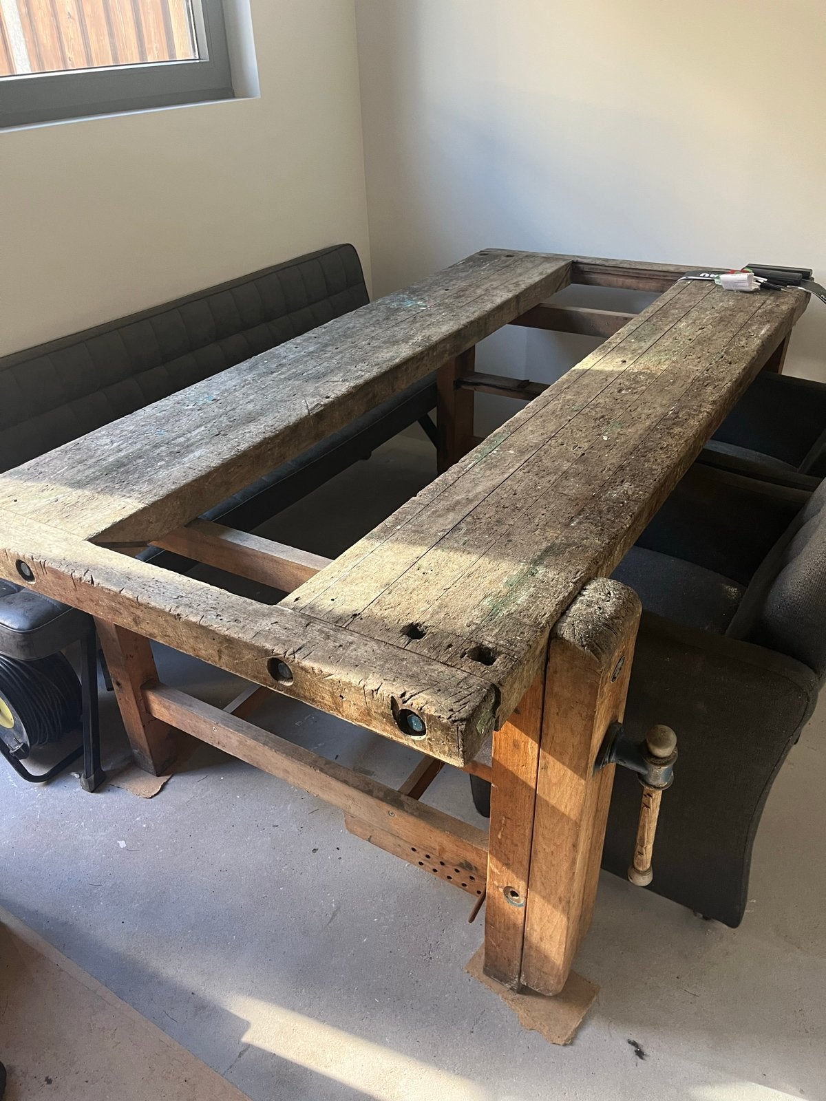 Originele houten werkbank met bankschroef, Ophalen, Gebruikt, Bankschroef