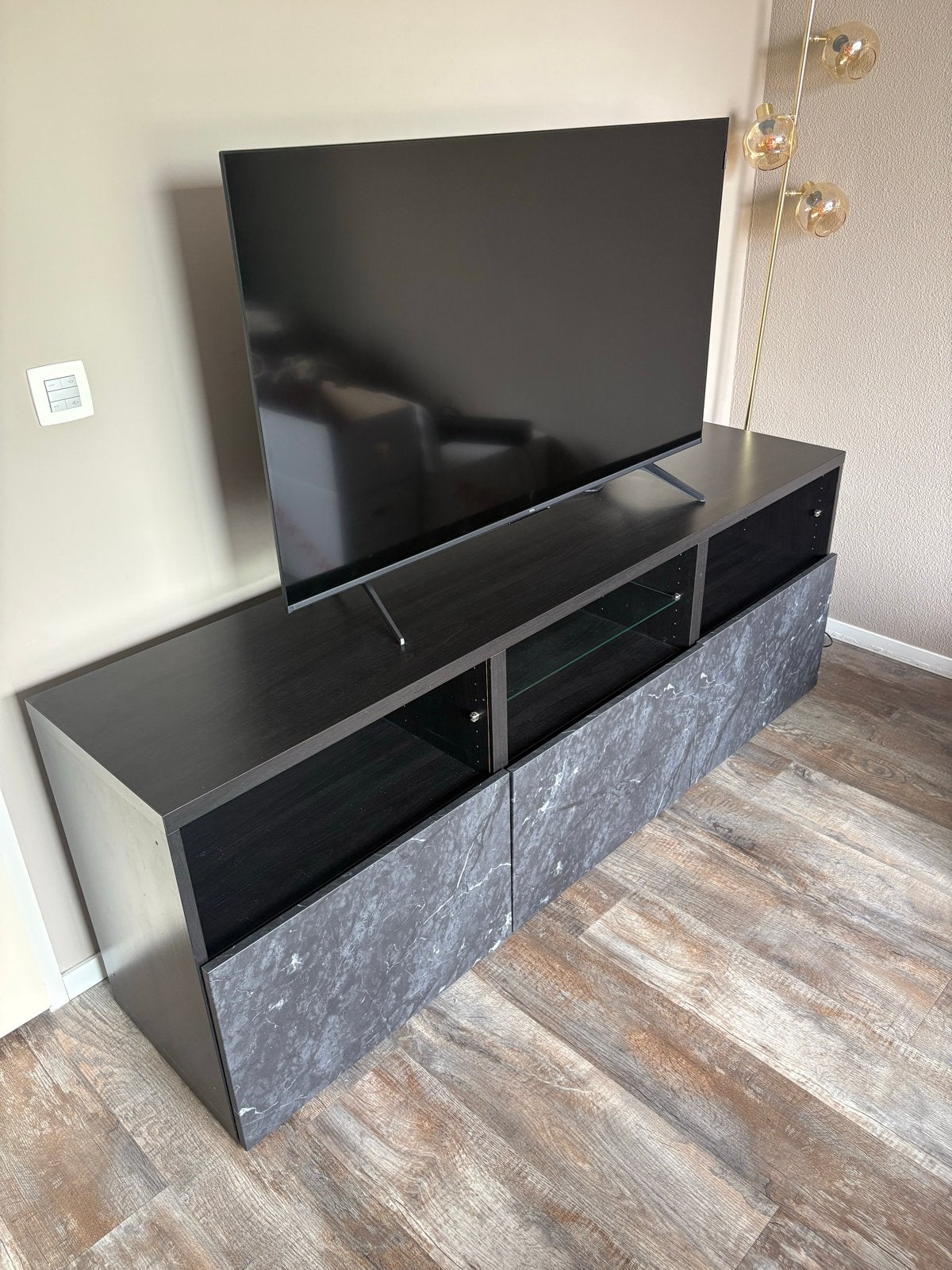 IKEA TV meubel Besta met 3 lades zwart bruin - 180x40x65 cm, Ophalen, Gebruikt, 150 tot 200 cm, Minder dan 100 cm