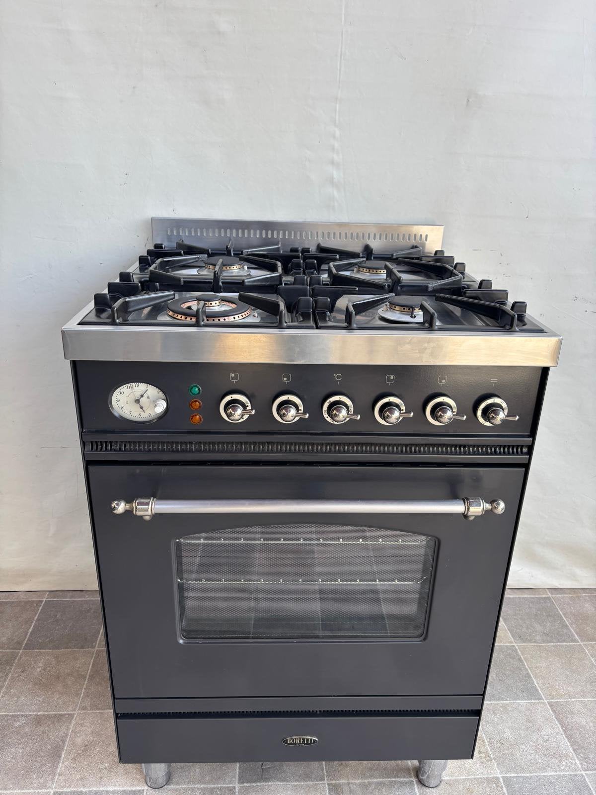 Boretti antraciet 4 pits gasfornuis 60cm, Ophalen, Grill, 4 kookzones, Zo goed als nieuw