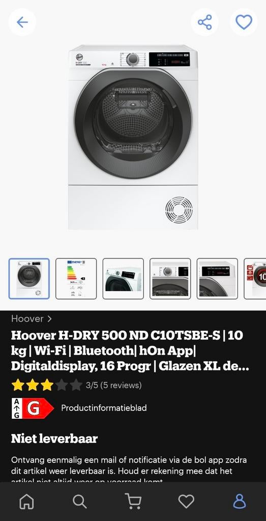 Nieuwe Hoover droger 10 kg - code 21, Witgoed en Apparatuur, Wasdrogers, 10 kg of meer, Ophalen of Verzenden, Niet werkend