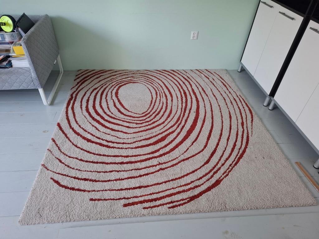 IKEA EIVOR CIRKEL Vloerkleed - Rood/Crème, 200x200 cm, Huis en Inrichting, Stoffering | Tapijten en Kleden, Ophalen, 150 tot 200 cm