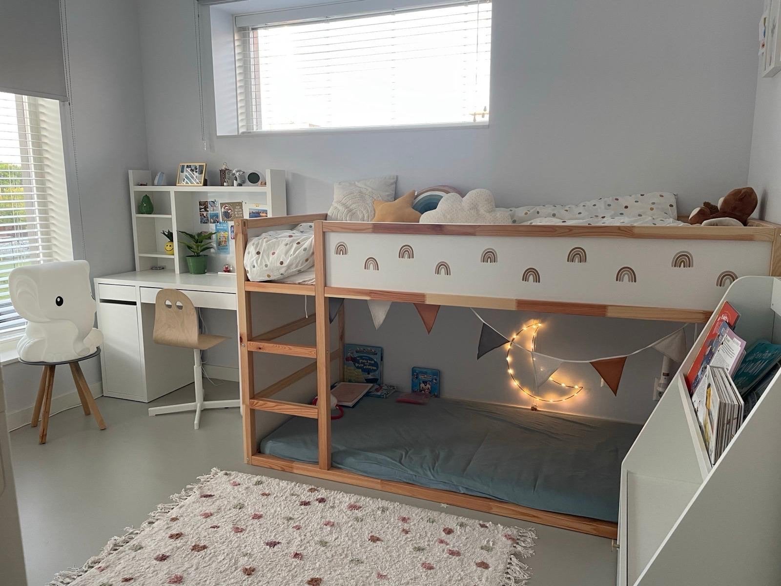 IKEA Kura bed (hoogslaper) met matrassen en beddengoed, Ophalen, 90 cm, Eenpersoons, Minder dan 160 cm