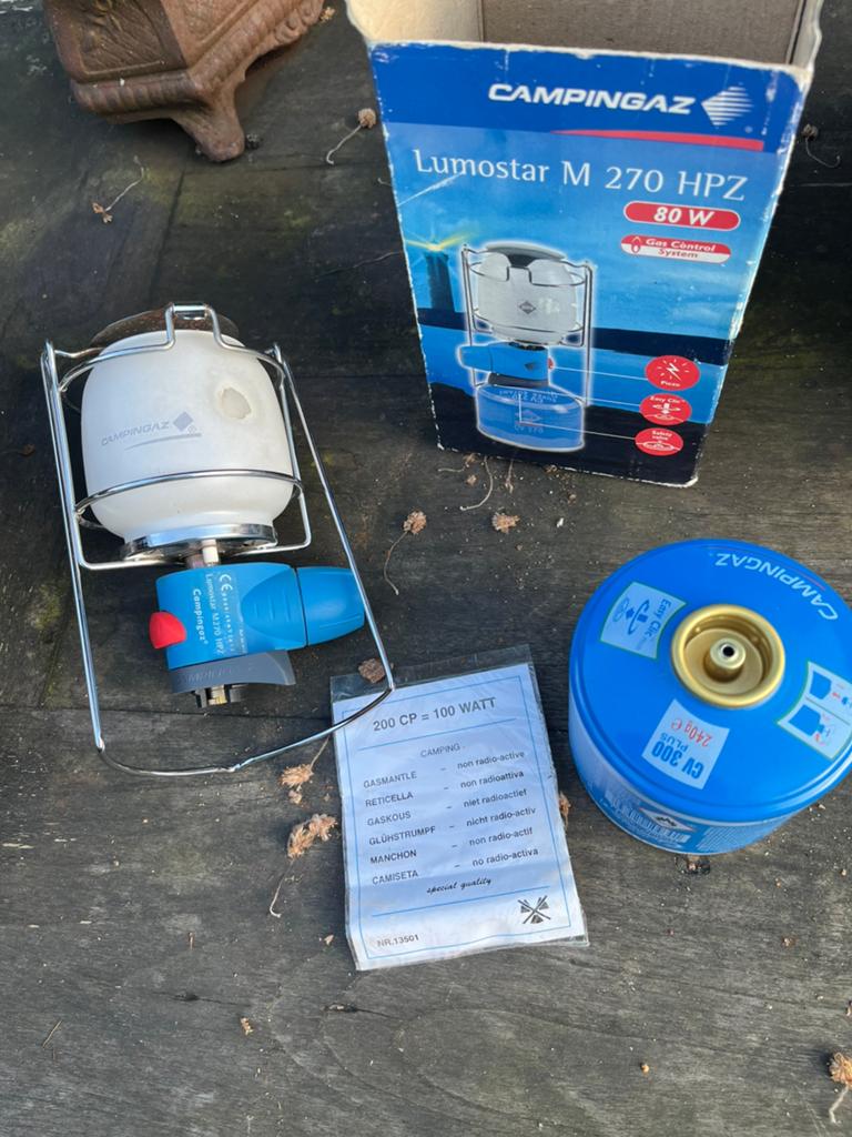 Campingaz gaslamp Lumostar M 270 HPZ incl afneembaar gasblik, Caravans en Kamperen, Kampeeraccessoires, Ophalen of Verzenden, Zo goed als nieuw