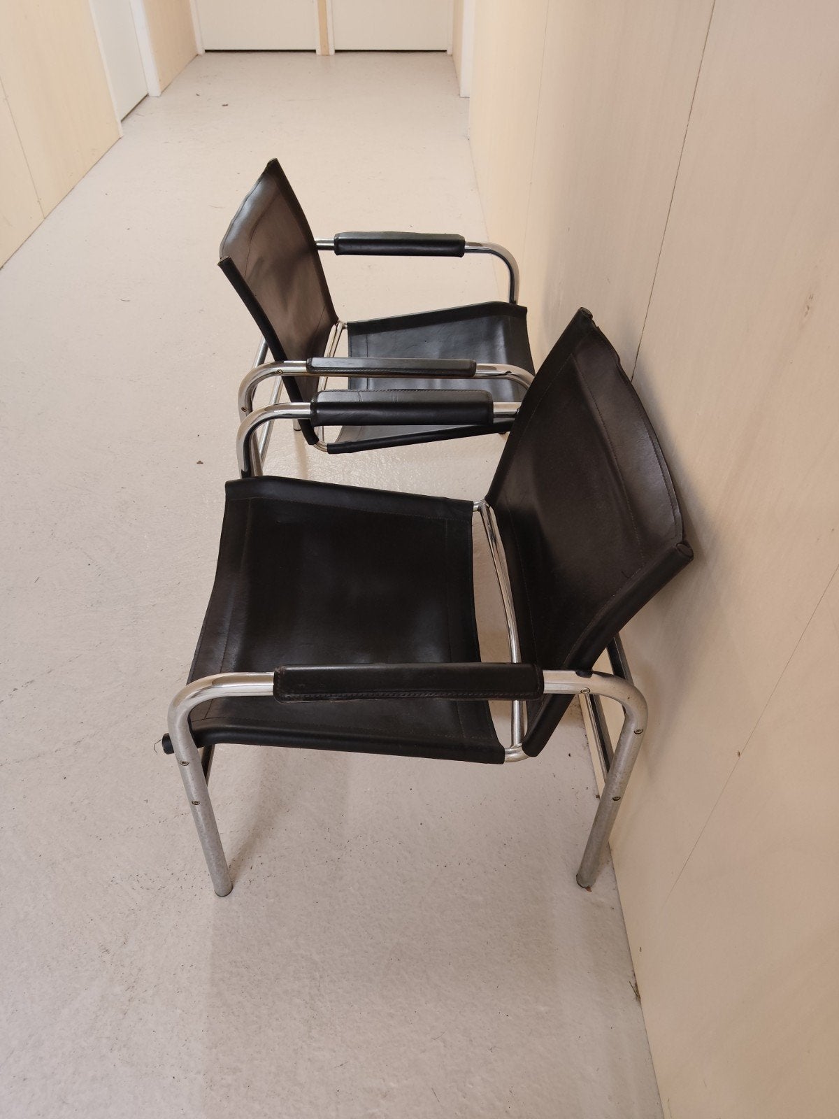 Jaren '90 Design Stoelen - Aluminium & Leer, Gebruikt, Twee, Zwart, Ophalen of Verzenden