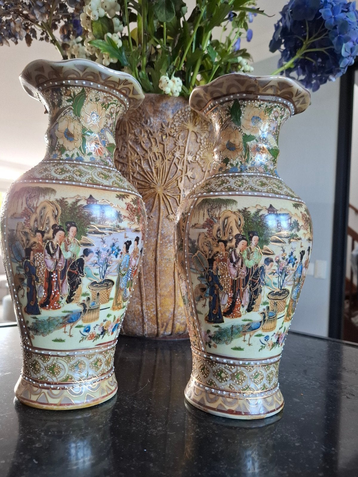 Prachtig paar Pendant Chinese vazen in Satsuma-stijl, Antiek en Kunst, Ophalen of Verzenden