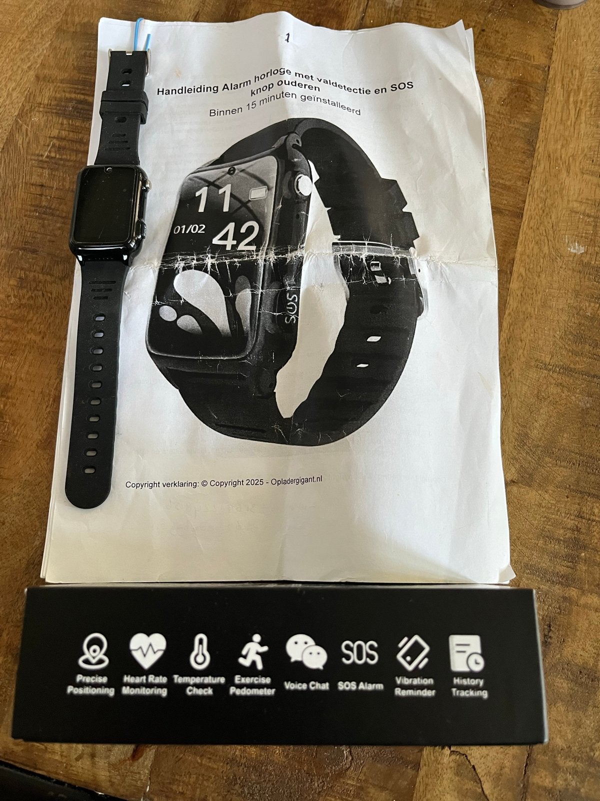 Alarm Horloge met Valdetectie en SOS-knop voor Ouderen, Ophalen of Verzenden, Hartslag, Zo goed als nieuw, Zwart