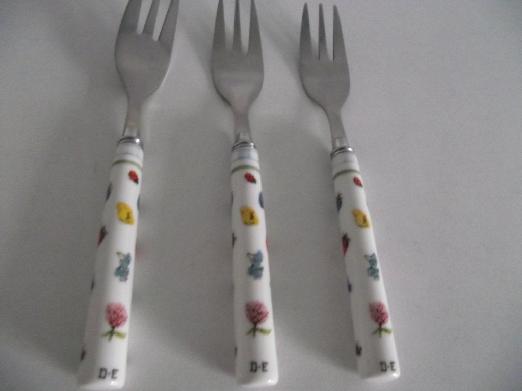 3 keramiek bloemen fruit dessert vork 14cm Douwe Egberts p s, Ophalen of Verzenden