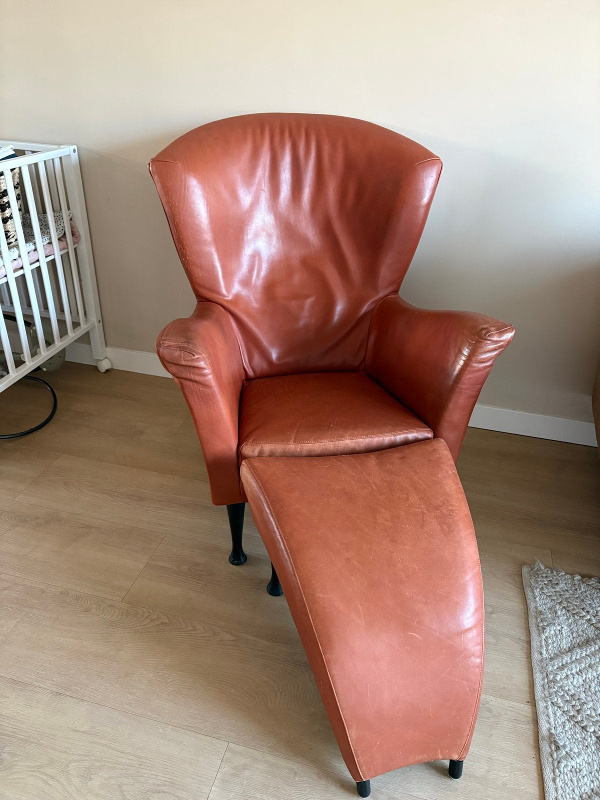 Montis castor fauteuil met hocker, Ophalen, Gebruikt, 50 tot 75 cm, Leer