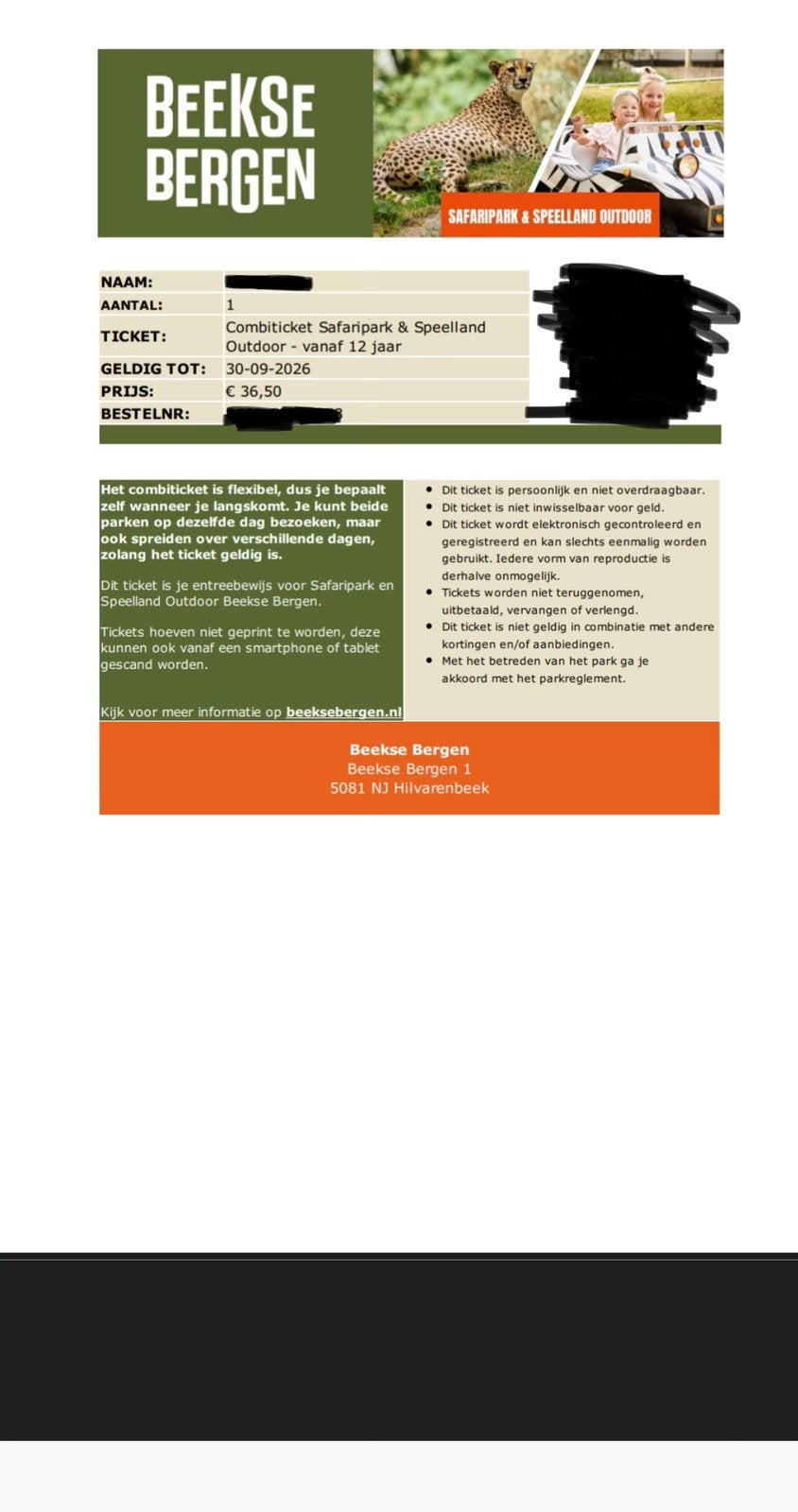 Beekse Bergen Combiticket Safaripark & Speelland Outdoor, Tickets en Kaartjes, Eén persoon, Ticket of Toegangskaart