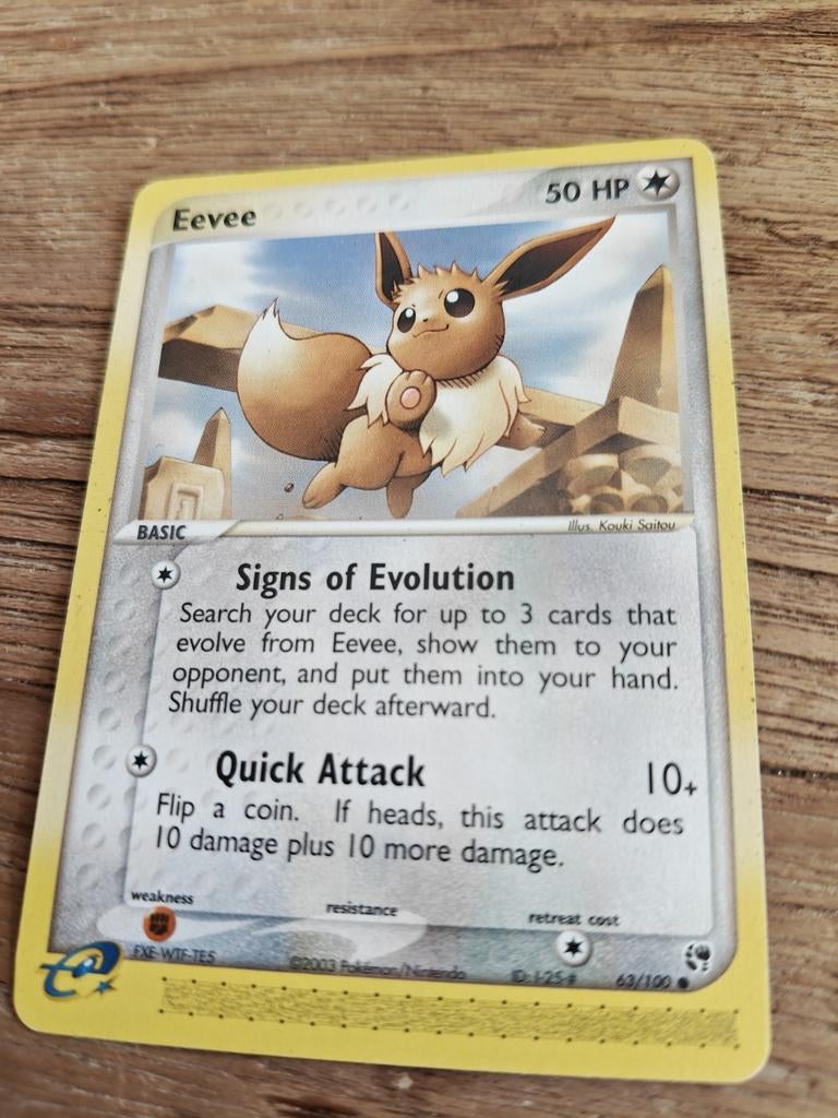 Eevee Pokémon kaart 63/100 - Prima kwaliteit, Ophalen of Verzenden, Zo goed als nieuw, Losse kaart