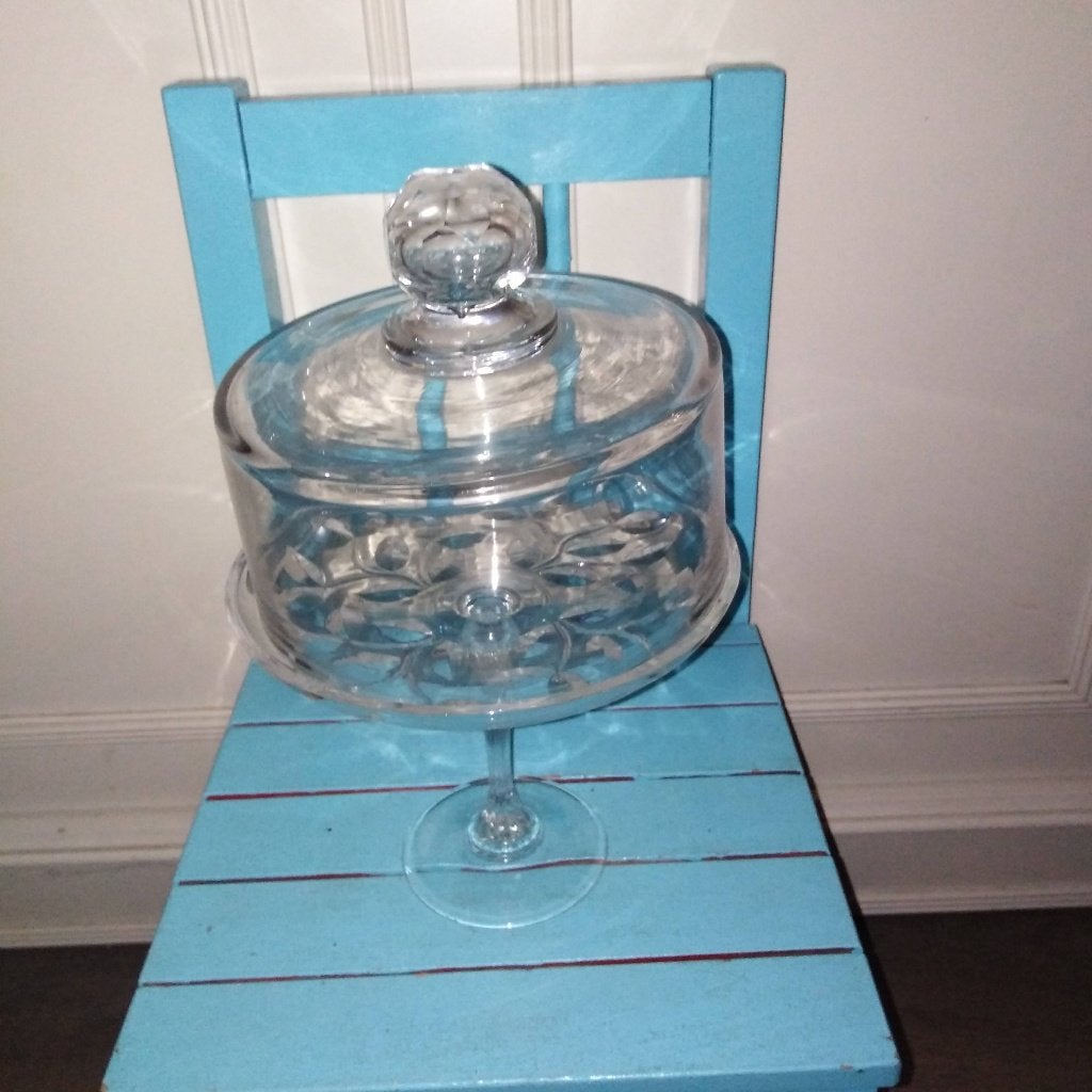 Taartschaal met stolp met mooi motief, Ophalen, Schaal, Rond, Glas