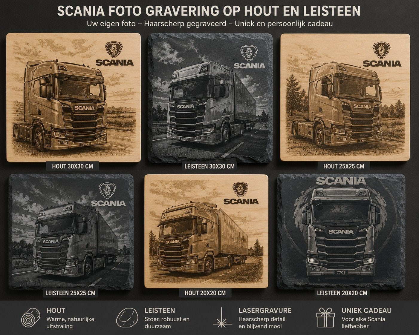 Voor iedere Truck-liefhebber fotogravering op hout/leisteen, Ophalen of Verzenden, Nieuw, Overige merken
