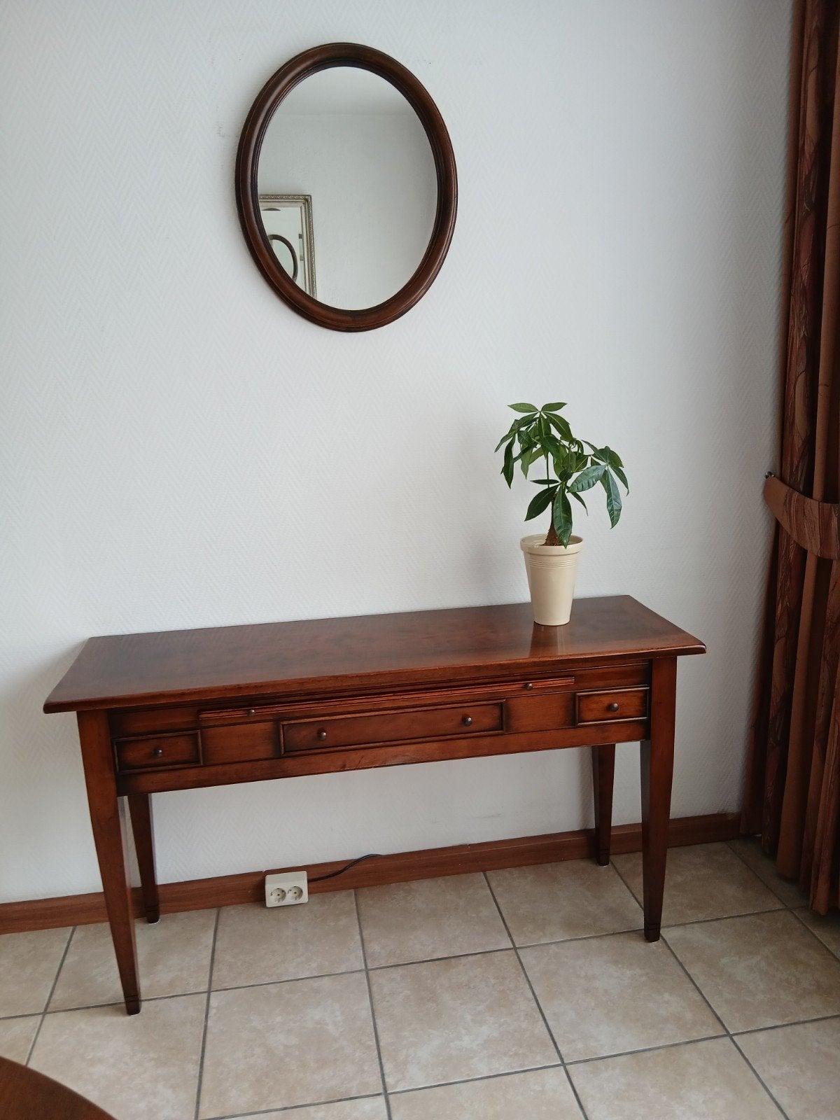 Kersenhout sidetable met ovale Pieterman spiegel, Ophalen, 100 tot 150 cm, Kersenhout, Ovaal