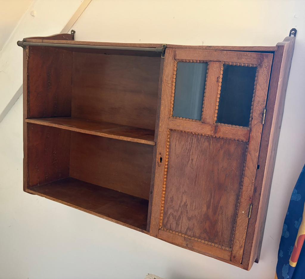 Vintage houten wandkastje/ hankastje, Ophalen, Zo goed als nieuw, Minder dan 150 cm, Minder dan 100 cm