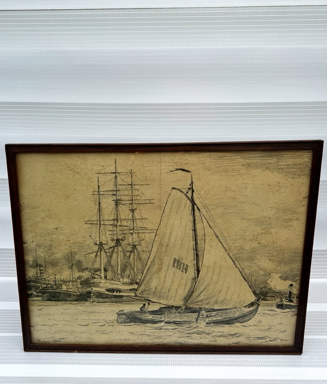 litho / steendruk W.B. Tholen – "Schepen", Antiek en Kunst, Ophalen of Verzenden, Overige onderwerpen, Lithografie