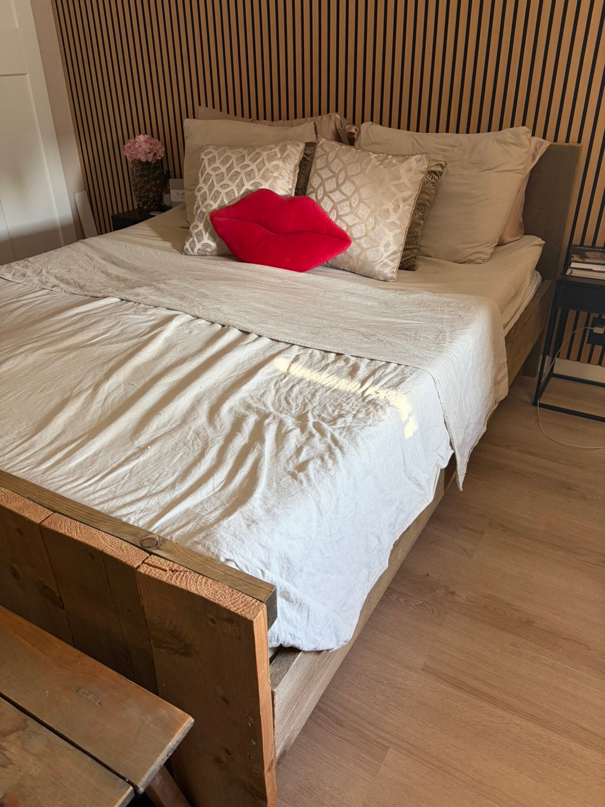 Tweepersoons houten bed met opbergruimte 160x200, Ophalen, Gebruikt, Tweepersoons, 200 cm