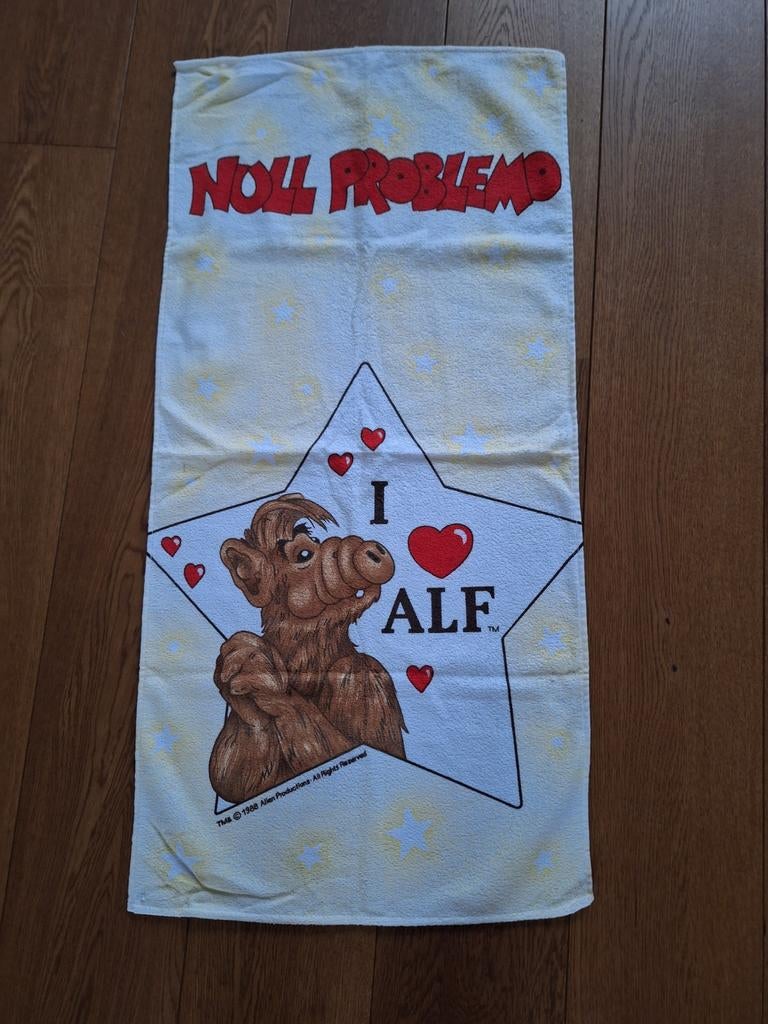 Vintage ALF Handdoek 1988 - "Noll Problemo" design, Verzamelen, Ophalen of Verzenden, Gebruikt, Tv, Gebruiksvoorwerp
