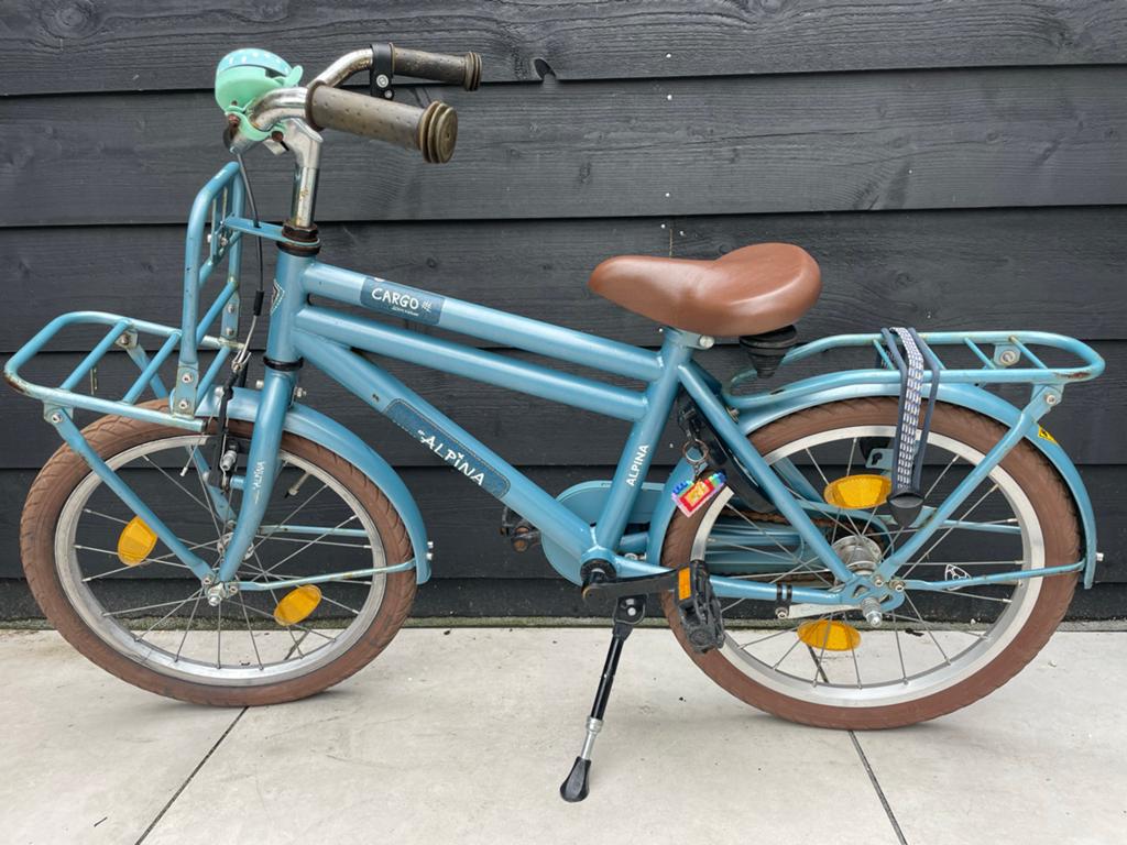 Alpina Cargo kinderfiets 18 inch - Blauw, Ophalen, Gebruikt, Terugtraprem, 16 tot 20 inch