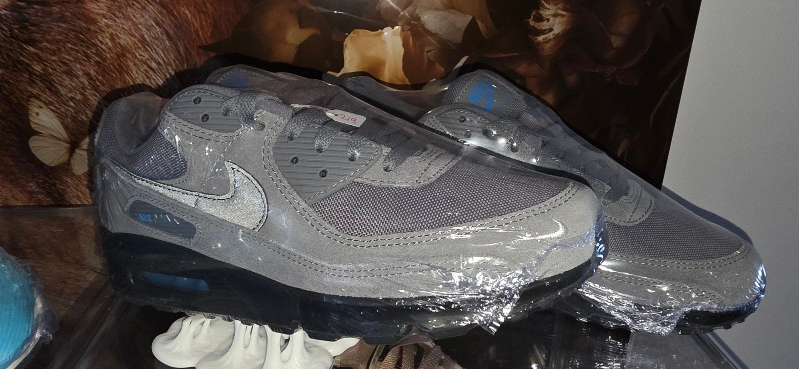 Nike Air Max 90 -Smoke Grey/Light Photo Blue/Metallic Silver, Ophalen, Blauw, Sneakers of Gympen, Nieuw