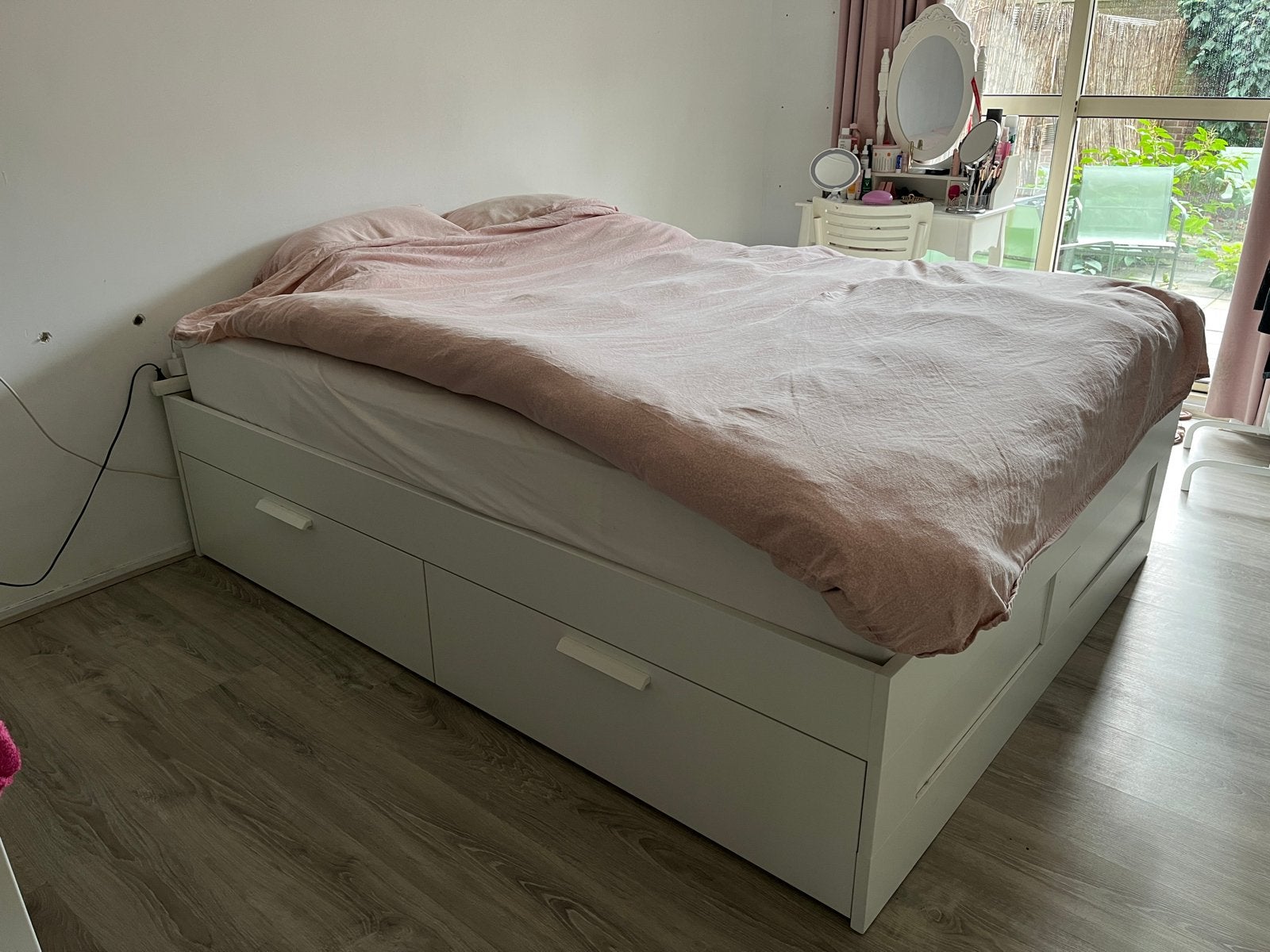 IKEA BRIMNES Bedframe 160x200cm met 4 lades, Ophalen, Gebruikt, Wit, Tweepersoons