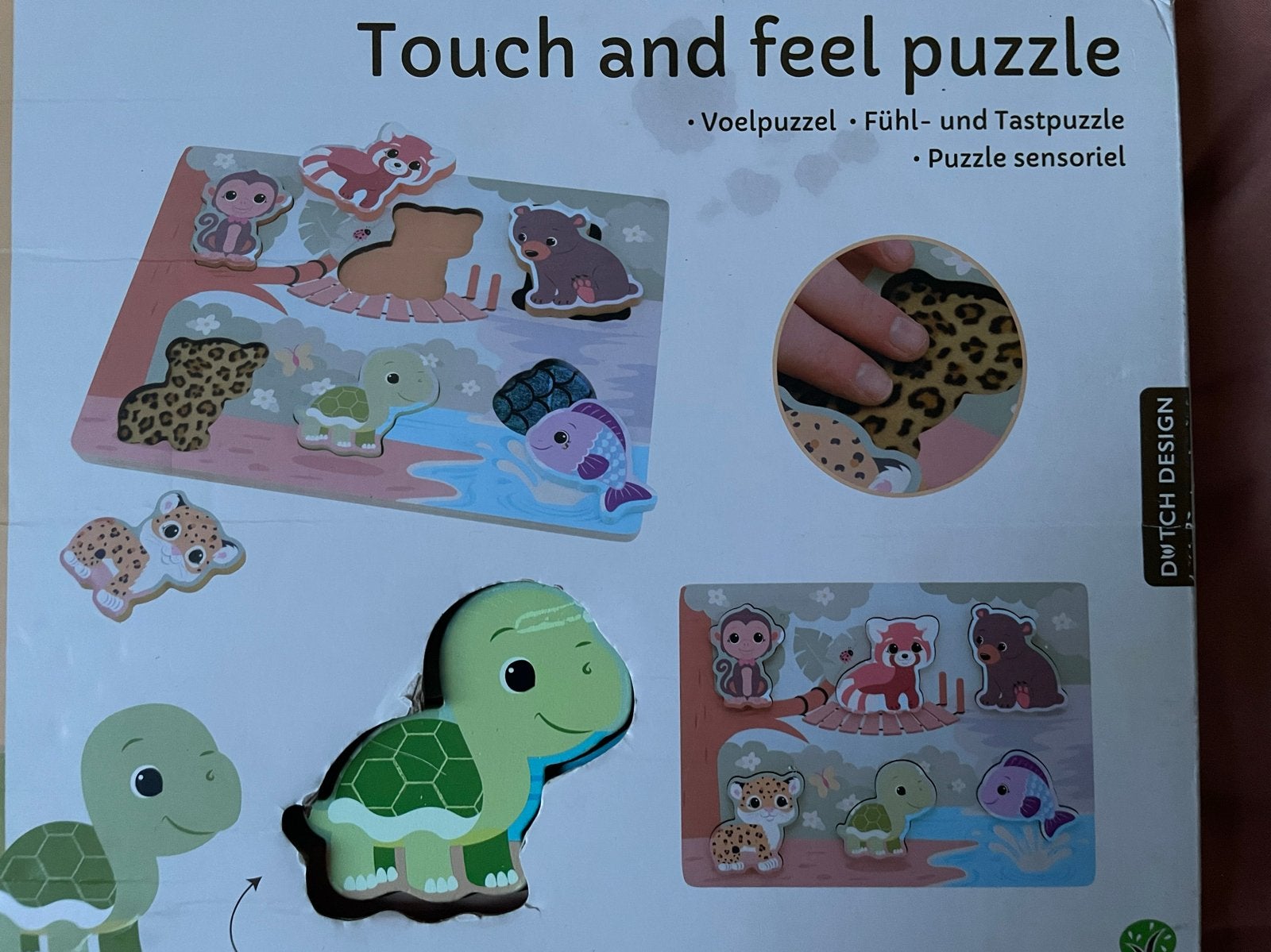 Houten voelpuzzel dieren Dutch Design, Gebruikt, Ophalen of Verzenden, Van hout, Minder dan 10 stukjes