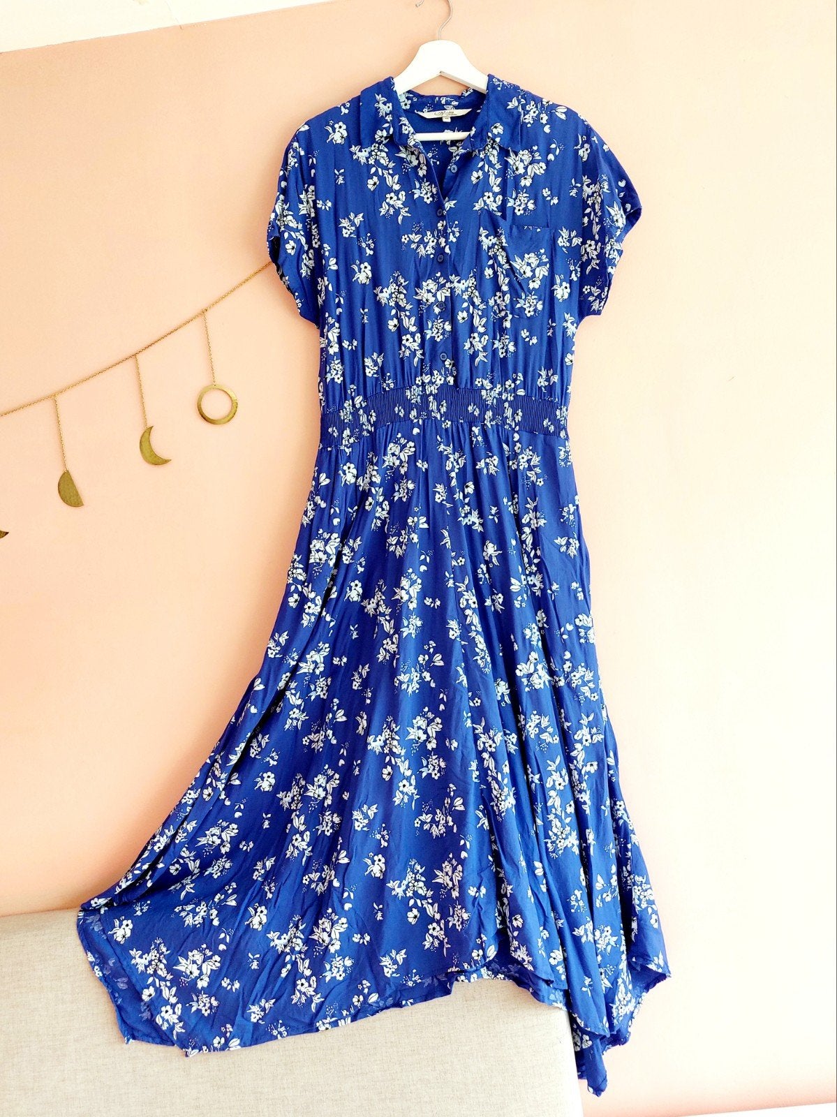Miljuschka by Wehkamp Bloemenjurk Maat 40, Kleding | Dames, Jurken, Zo goed als nieuw, Maat 42/44 (L), Blauw, Onder de knie, Ophalen of Verzenden